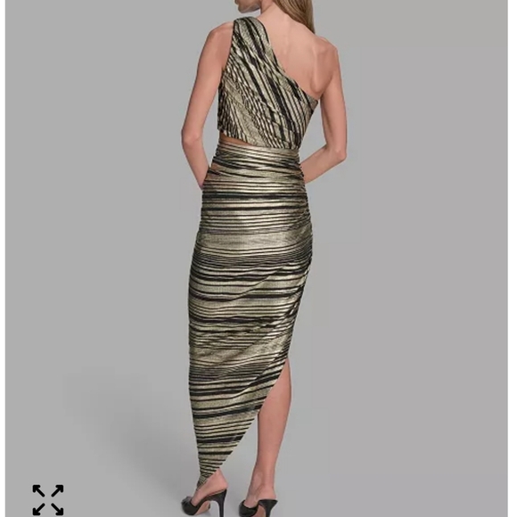 BCBG One-Shoulder Black and Gold Dress - Picture 4 of 7